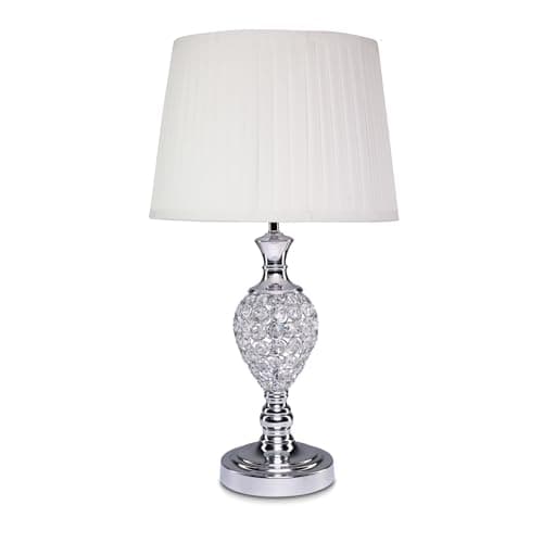 Image of Lighting Supermarket Hannah Luxury Elegant Chrome & Crystal Table Lamp with Ivory Pleated Shade
