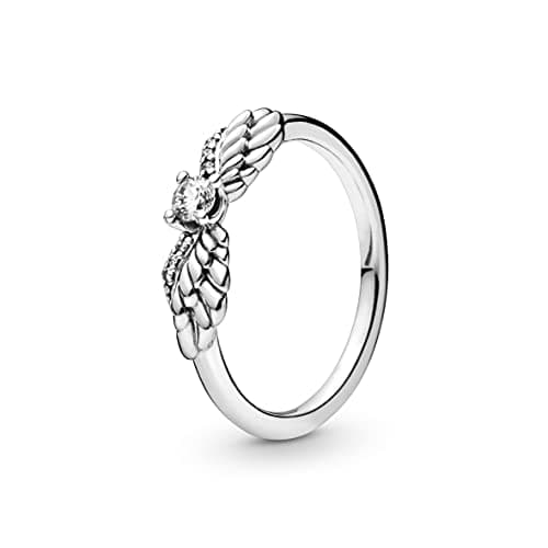 Image of PANDORA Moments Women's Sterling Silver Sparkling Angel Wings Ring, Size 58, With Gift Box