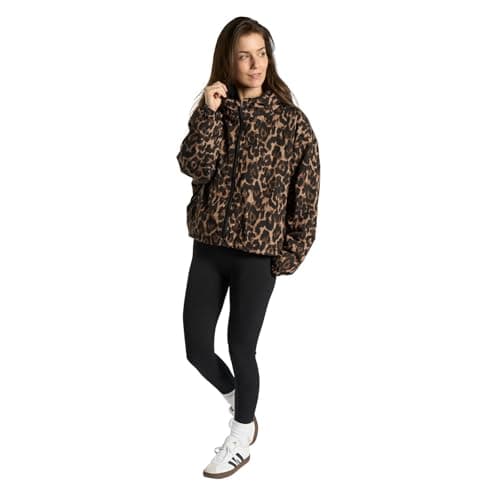 Image of OHS Leopard Print Rain Coats for Women, Cropped Waterproof Jacket Fleece Lining Dry Robes Adult Womens with Hood & Pockets Cropped Coat Lightweight Changing Robe for Outdoor Activities, S/M