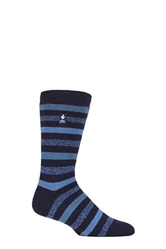 Image of HEAT HOLDERS SOCKSHOP Mens 1.6 TOG Lite Striped, Patterned & Argyle Socks Pack of 1 Split Medium Stripe Navy 6-11