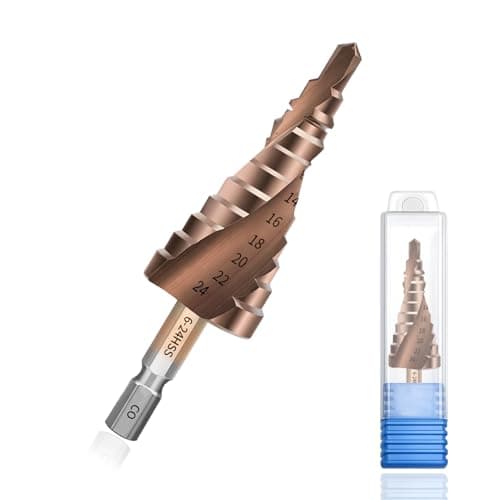 Image of M35 Cobalt Step Drill, Cobalt Step Bit 6-24mm HSS for Stainless Steel Cast Iron Copper Aluminum with 1/4" Hex Shank and Spiral Flute, Precision Drilling Tool for Metalworking and DIY Projects