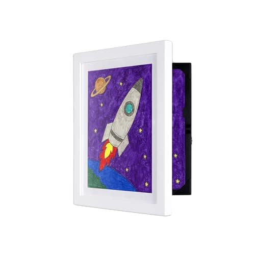 Image of Dynamic Frames Li’l Davinci Art Cabinet, Stores up to 50 Pieces of 9x12 inch Art, Outer Wooden Frame Dimensions 11.75 x 14.75 inches, Kids Art Frame, Front Opening, Universal Hanging, White