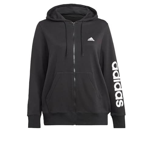 Image of adidas Women's Essentials Linear Full Zip French Terry Hoodie, Black/White, XS