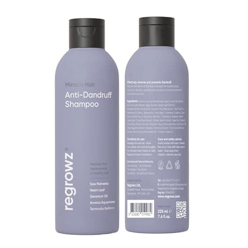 Image of Regrowz Anti Dandruff Shampoo for Itchy & Dry Scalp - 225ml - Dandruff Scalp Treatment - Removes Flakes & Moisturises for Healthy Vibrant Hair
