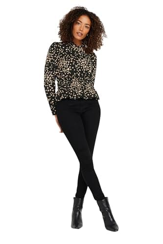 Image of M&Co Heart Print Shirred Blouse - Women's Black