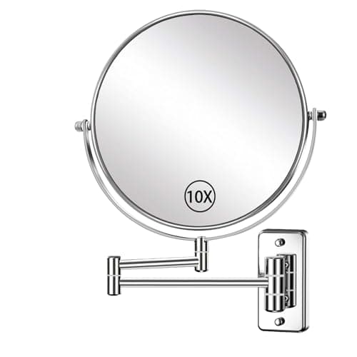 Image of AusDaur Wall Mounted 10X Magnifying Makeup Mirror 8" Double-Side with Extension Arm 360 Swivel for Bathroom and Hotel Chrome