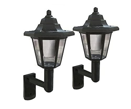 Image of Garden LED Solar Lights Outdoor Lighting 2x Black Victorian Coach Lantern Outdoor Wall Lights