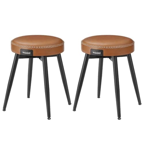 Image of VASAGLE EKHO Collection - Dining Stools Set of 2, Upholstered Kitchen Stools, Synthetic Leather with Stitching, Mid-Century Modern, 48.2 cm Tall, Dining Living Room Office, Caramel Brown LDC170K82