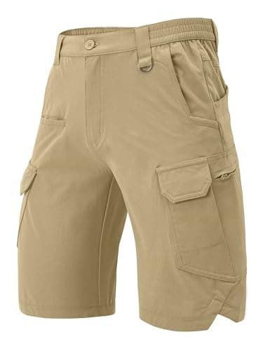 Image of Faysfad Men's Cargo Work Shorts Quick Dry Elasticated Waist Shorts for Hiking Walking Outdoor Tactical with Zip Pockets (6336,Khaki,34)