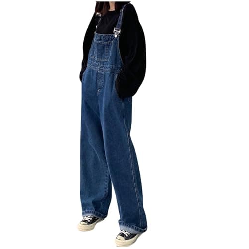 Image of Generisch 2026 Women's Plain Fashion Button Down Denim Jumpsuit with Shoulder Straps, blue, S