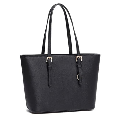 Image of AOSSTA Womens Handbag Tote Bag Multi Compartment Zip Shoulder Bag Stylish Black Large Handbag for School College Travel 16 inch (Black with Zip)