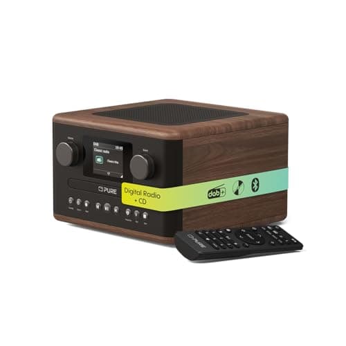 Image of Pure Classic C-D4 – DAB Radio with CD Player Mains Powered Bluetooth 5.3 USB & AUX Colour Display 15 W Speaker Dual Alarms Sleep & Kitchen Timers Remote Control – Coffee Brown/Walnut