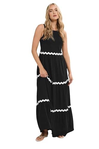 Image of Long Tall Sally - LTS Tall Contrast Swirl Tiered Cotton Maxi Dress - Women's Black