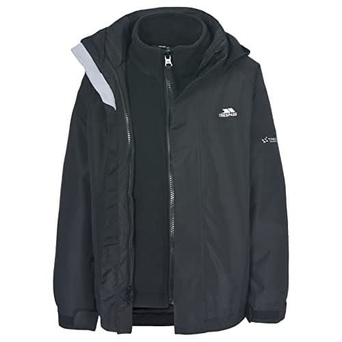 Image of Trespass Skydive, Black, 2/3, Waterproof 3-in-1 Winterjacke with concealed Hood, Removable Inner Fleece Jacket Kids Unisex, Age 2-3, Black