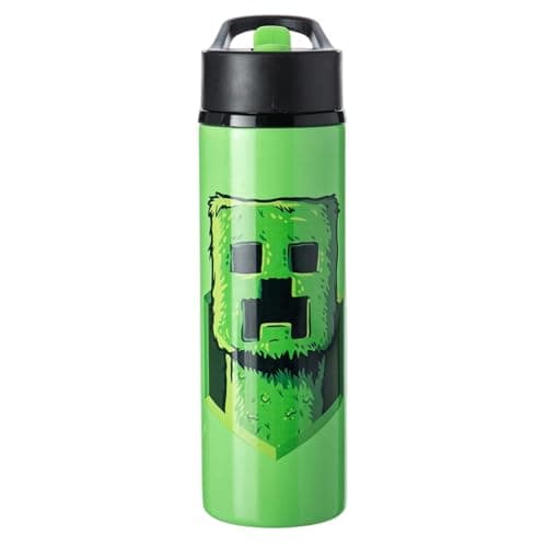 Image of HOX Minecraft Creeper Steel Water Bottle 750ml - Lightweight Steel Sports Drinks Bottle with Flip-Top Spout - Leak Proof + Carry Handle, Green