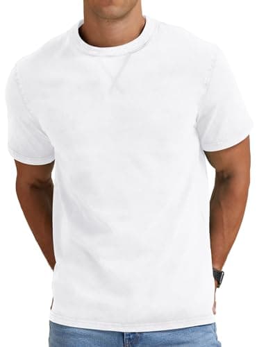 Image of NITAGUT Men’s Distressed T-Shirts Cotton Crew Neck Vintage Tees Summer Casual Shorts Sleeves Tops,White,XL