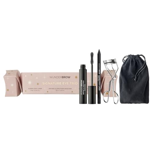 Image of Wunderbrow Signature Eye Trio Christmas Cracker, Beauty Gift Set, Includes Mascara, Black Eyeliner and an Eyelash Curler