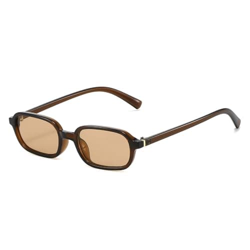 Image of YAMEIZE Retro Small Rectangle Sunglasses for Women Men 90s Vintage Narrow Rectangular Sunglasses (Brown Champagne)