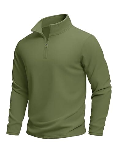 Image of MAGCOMSEN Men's Sweatshirt Fleece 1/4 Zip Jumper Tops Casual Stand Collar Winter Jumpers Outwear Army Green,2XL