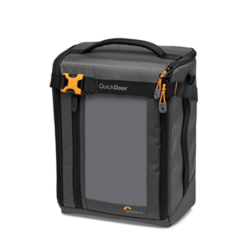 Image of Lowepro GearUp Creator Box Extra Large II, Mirrorless and DSLR Camera Bag, Camera Case with QuickDoor Access, Made with Recycled Fabric, Orange Padded Interior Dividers, Grey