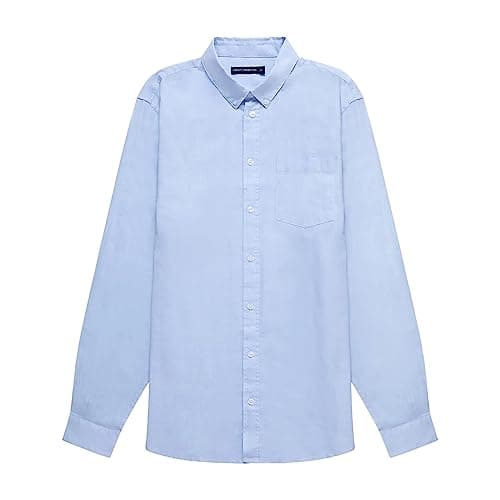 Image of French Connection Linen Long Sleeve Shirt Small (Blue)