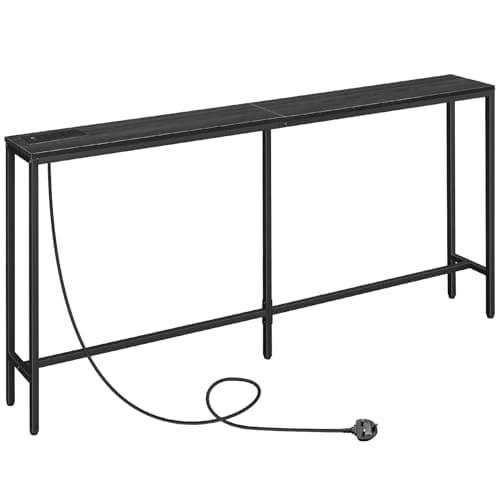 Image of MAHANCRIS Console Table with Power Outlet, 180 cm Narrow Sofa Table, Industrial Entryway Table with USB Ports, Behind Couch Table for Entryway, Hallway, Living Room, Bedroom, Black ACTHB18KE01N1