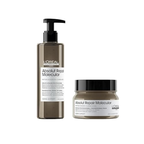 Image of L'Oréal Professionnel Absolut Repair Molecular Rinse-Off Serum 250ml & Rinse-Off Hair Mask Treatment 250ml, For Very Damaged Hair