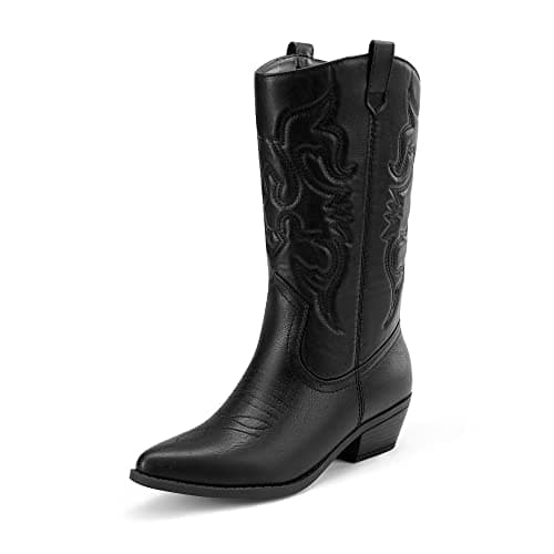 Image of DREAM PAIRS Women's Comfortable Winter Western Boots,Waterproof Mid Cowboy Boots for Ladies,Beautiful and Stylish Party and Character Dress Up Boots,Size 6,Black,SDMB2218W