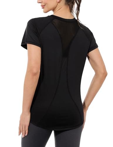 Image of Gyabnw Gym Tops Women Workout Yoga Running Top Quick Dry Sports T-Shirt Ladies Crew Neck Short Sleeve Tee Shirts Black