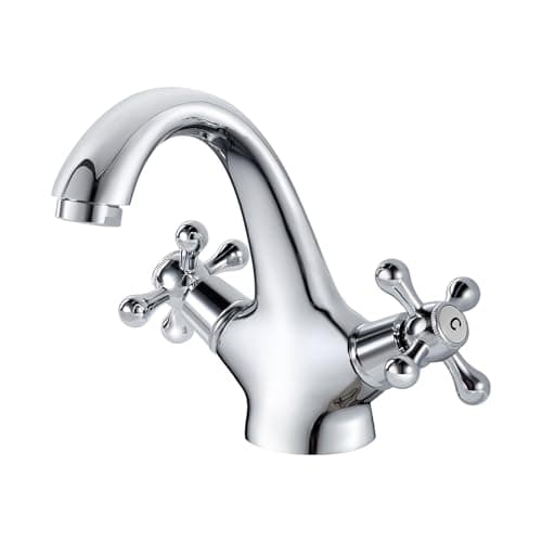 Image of Victorian Basin Mixer Tap Monobloc Bathroom Sink Tap Dual Lever Traditional Bathroom Faucet with UK Standard Hoses, Single Lever Hot and Cold Mixer, Polished Chrome