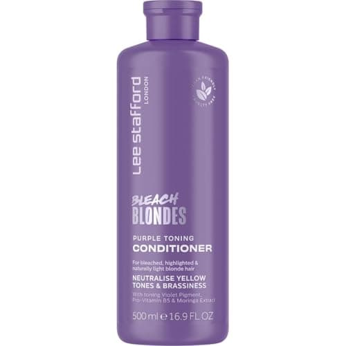 Image of Lee Stafford Purple Toning Conditioner | Bleach Blonde Collection - Neutralize Brass & Yellow Tones, Great for Colored, Silver, & Grey Hair, 500 ml