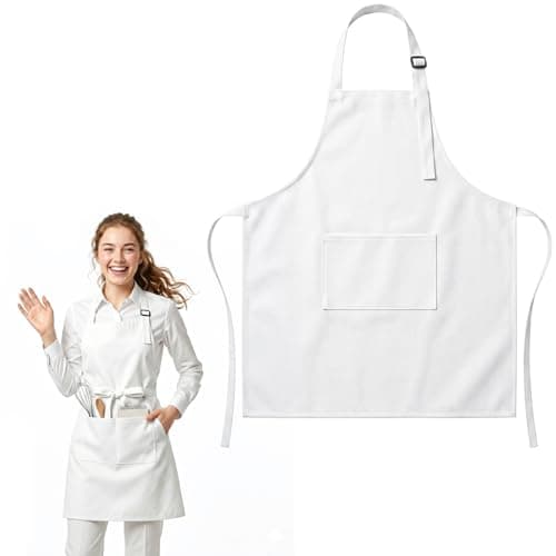 Image of ZhuPu White Apron, Adjustable Bib Short Chef Apron with 3 Pockets for Women Men Adult Waitress Waiter Server Kitchen