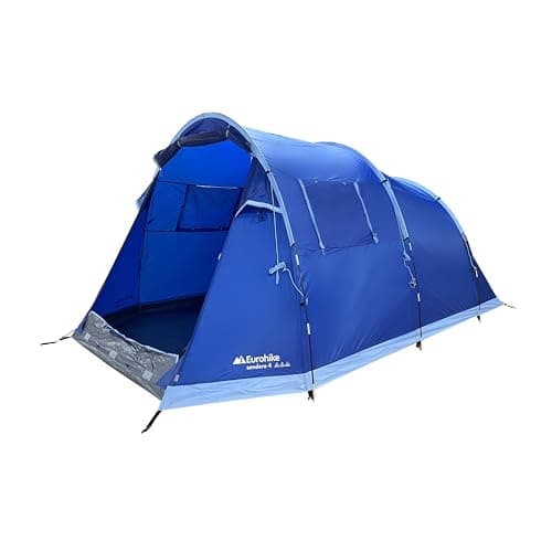 Image of Eurohike Sendero 4 Man Family Tent with Porch, Living Area & Sewn In Groundsheet, Tunnel, 4 Person, Waterproof, Easy to Pitch & Spacious (Royal Blue)