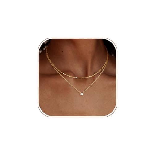Image of Kyerlyn Layered Gold Necklace for Women Trendy，Dainty 14K Gold Plated CZ Pendant Layered Gold Necklaces Set Choker Necklaces Simple Cubic Zirconia Necklace Stack Chain Jewelry Gift