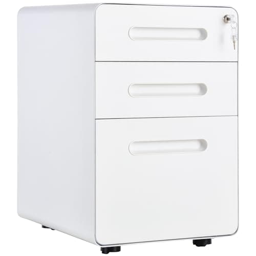 Image of Vinsetto Lockable File Cabinet with 3 Drawers, Vertical Office Drawer for A4, Letter, Legal Size, Anti-tilt Design, Pre-Assembled Body, White