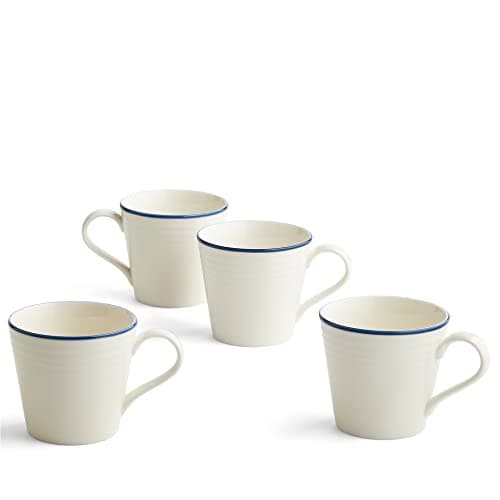 Image of Royal Doulton Mugs, Stoneware, Designed to Mix & Match, Gordon Ramsay Maze Mug 400ml/13.5flo,z Denim Line, Set of 4, Blue