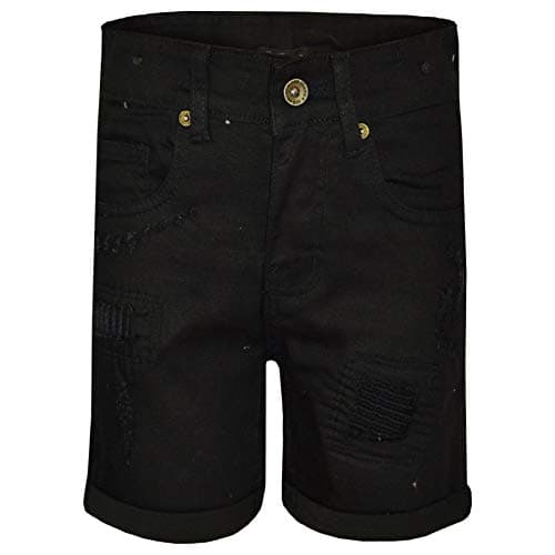 Image of A2Z 4 Kids Boys Ripped Denim Shorts Comfort Stretch - Boys Denim Short Ripped Jet Black 11-12