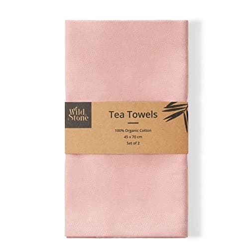 Image of Wild & Stone | Organic Cotton Tea Towel | Herringbone Weave | Cotton Kitchen Towels | Set Of 2 (Rose)