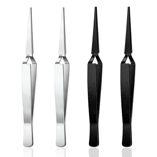 Image of 4 Pieces Reverse Tweezers for Crafting, Precision Cross Locking Tweezers Stainless Steel Straight Flat Tip Tweezer for Crafts Jewelry Beads Coins Electronic