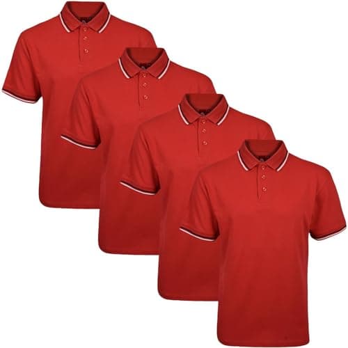 Image of True Face Mens Tshirts Polos Pique Tipping Collar Buttoned Regular Fit Top Red Tip - 4 Pack XXL