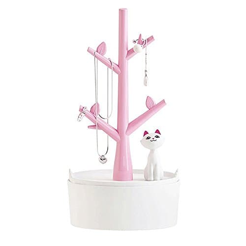Image of Fantes Jewelry Holder Organiser Cat & Tree Jewelry Necklace Earring Bracelet Hair Tie Holder Organiser (Pink)
