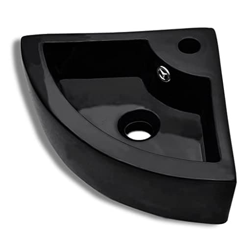 Image of vidaXL Wash Basin with Overflow, Contemporary Chic Black Ceramic Bathroom Sink, Easy to Clean, 45x32x12.5 cm – Faucet Ready