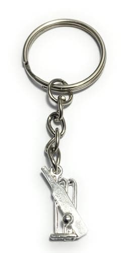 Image of FizzyButton Gifts Cricket Bat and Stump Charm Keyring Key Ring with Silver Tone Keychain