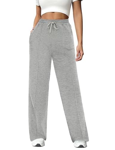 Image of Crewhpo Ladies Joggers Tracksuit Bottoms for Women Straight Leg Sweatpants Drawstring Lounge Pants Sports Trousers with Pockets Light Grey