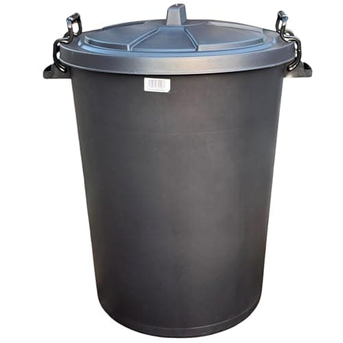 Image of 110L HEAVY DUTY BLACK PLASTIC RUBBISH REFUSE BIN WASTE W/ LOCKING LID