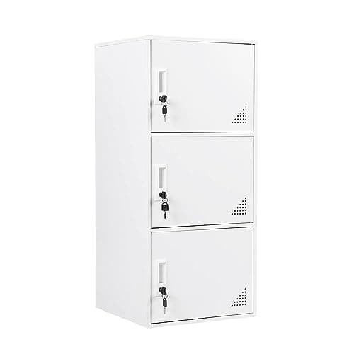 Image of CabinetStore 3 Door Metal Locker with Locking Door Vertical Metal Cabinet for Office,Home,School,Room Organizer (White)