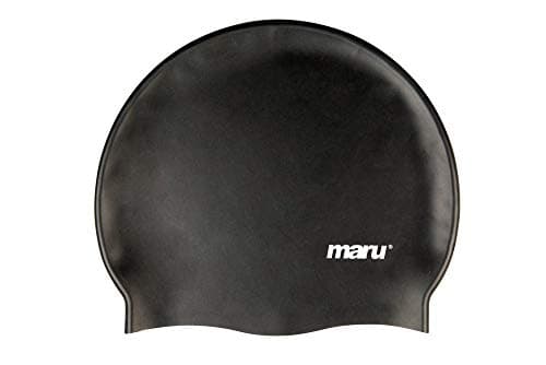 Image of Maru Silicone Swim Cap (Black) – Smooth, Easy-Fit Silicone Swimming Cap for Adults & Kids (One Size Fits All) – Durable Swimming Hat for Speed, Comfort & Chlorine Protection