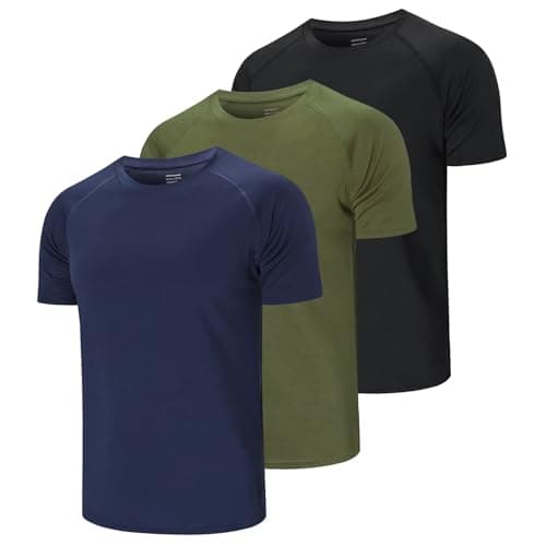 Image of Gaiatiger 3 Pack Mens T-Shirts Gym Tops Quick Dry Sport Running Shirts Breathable Cool Workout Tops,590-Black Navy Green-L