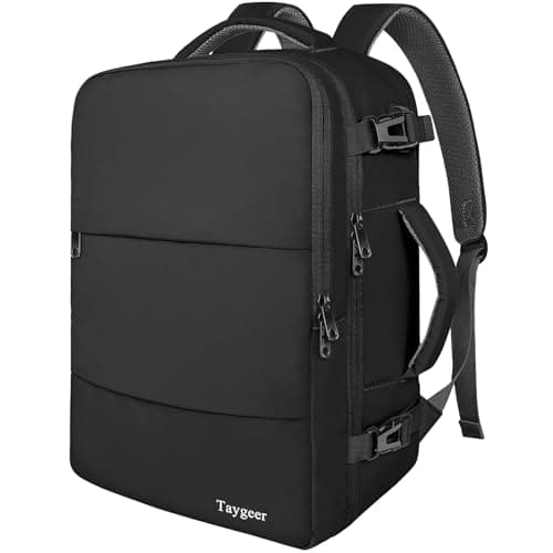 Image of Taygeer Ryanair Cabin Bag 55x40x20 Travel Rucksack Cabin Size, 44L Rucksack for Plane Hand Luggage 55x40x20 Flight Approved Travel Backpack Men Fit 18.4 Inch Laptop with Separate Shoe Pouch, Black