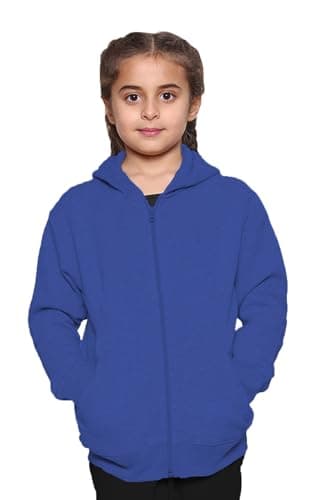 Image of WOOD QUAIL Kids Girls Boys Zipper Hoodie Unisex Fleece Zipper Top Jacket PE School Sweat Hoodie Sports Casual Wear (4-13 Years) (7-8 Years, Royal Blue)